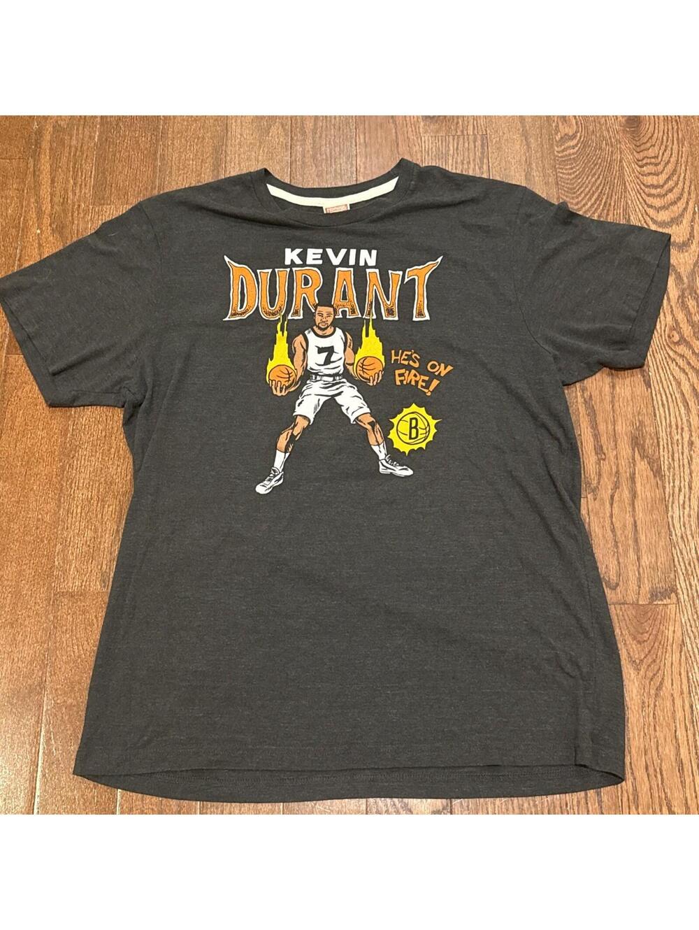 Homage Kevin Durant Brooklyn Nets Size Large T Shirt He’s On Fire NBA Dark Gray